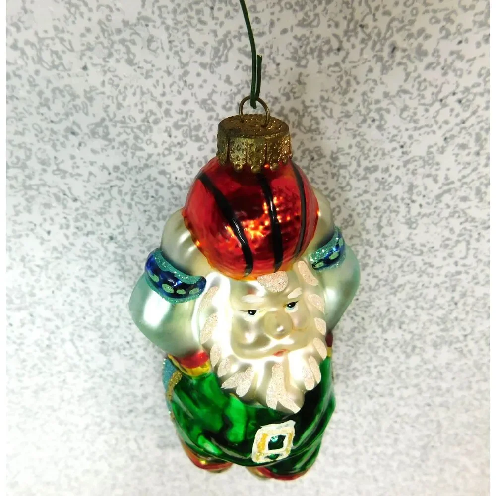 Basketball Santa Claus Christmas Ornament Unique Treasures Blown Glass Marked